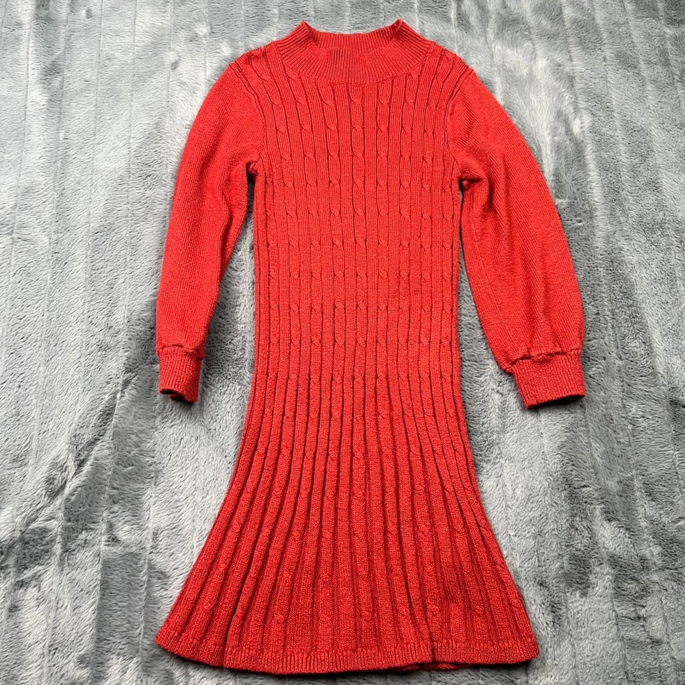 Abercrombie Kids Red Cable Knit Mock Neck Long Sleeve Sweater Dress Size 11/12